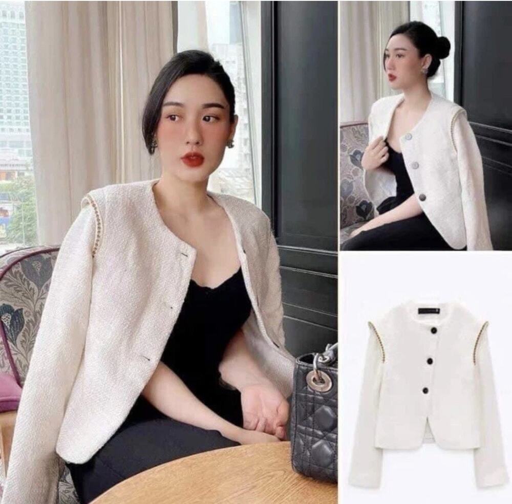 ZARA Pronounced Shoulder Textured Jacket Ecru Cream Wood Buttons Size XS Rare